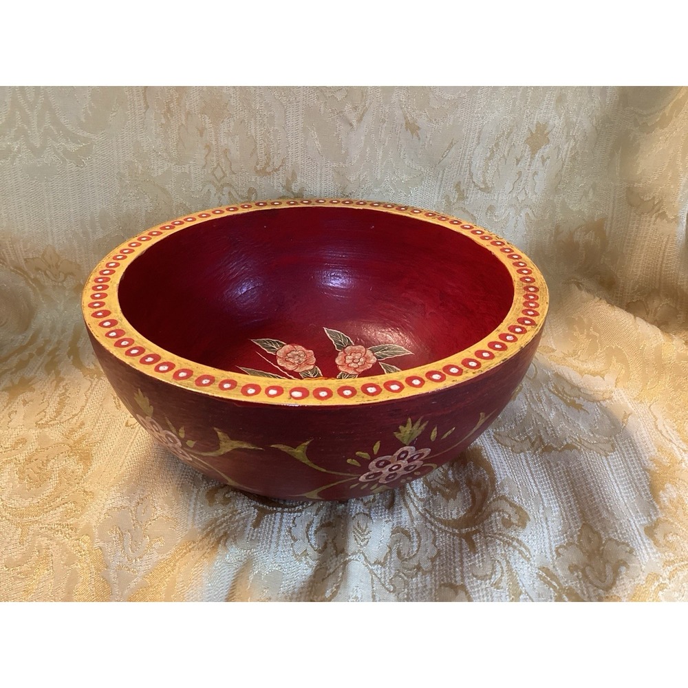 Handcrafted Painted Wood Bowl- India- 9" X 3.75"- Beautiful!